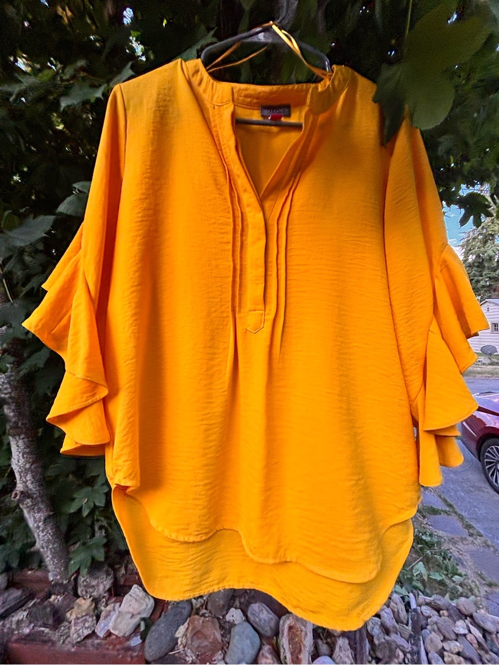 Vince Camuto Golden Yellow Ruffle Sleeve Tunic